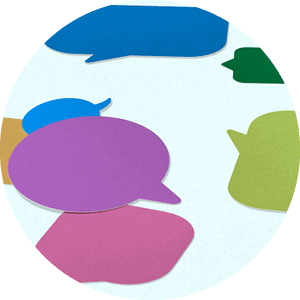 An illustration of various colored speech bubbles