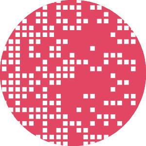 red and white QR code in a circle