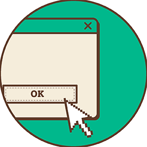 An illustration of a computer mouse clicking on an OK button