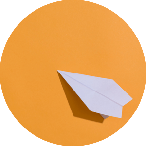 animation image of a paper airplane on a orange dot